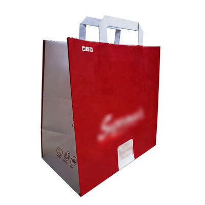 Versatile Flat Handle Paper Bag Red Recycled Paper Shopping Bags Biodegradable