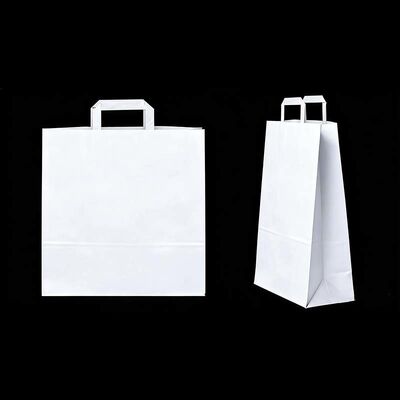 Eco Compliant Flat Handle Paper Bag Non Toxic White Paper Shopping Bag Leak Resistant