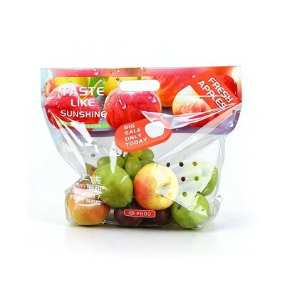Anti Fog Vented Produce Bags High Clarity Fresh Fruit Bags Die Cut Handle