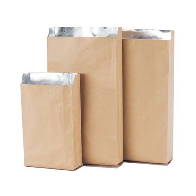Recyclable Aluminum Foil Lined Bags Brown Custom Gusset Bags For Fast Food Takeaway