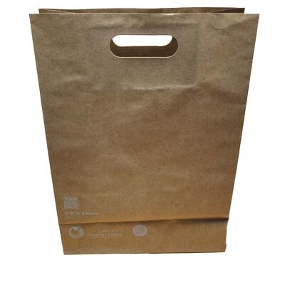 Natural Kraft Die Cut Handle Bags Full Color Printed Recyclable Sacks For Bakery Restaurant Gift Shopping