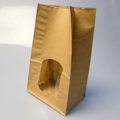Stand Up Brown Kraft Paper Bags With Clear Window Food Grade For Bakery Bread Cookie Packaging