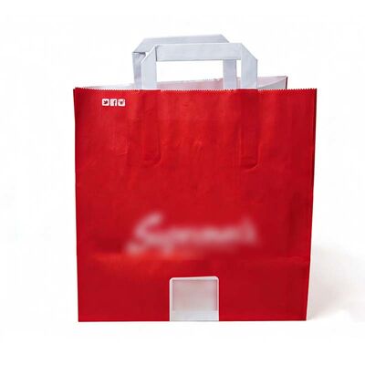 Versatile Flat Handle Paper Bag Red Recycled Paper Shopping Bags Biodegradable