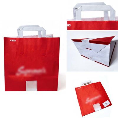 Versatile Flat Handle Paper Bag Red Recycled Paper Shopping Bags Biodegradable