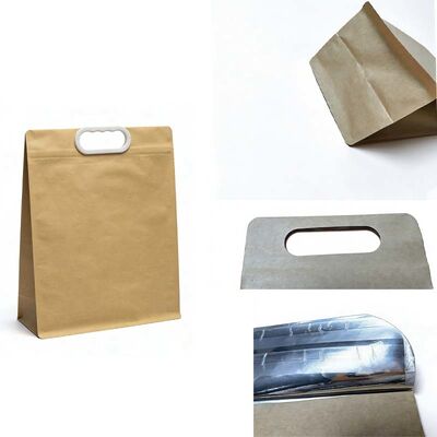 Reusable Die Cut Bag Waterproof Kraft Paper Bags Tear Resistant With Aluminum Foil Liner