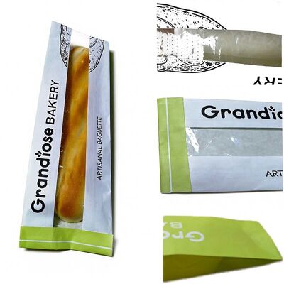 Green Flat Bottom Paper Bag Micro Perforated Breathable Bread Bags Customized With Window