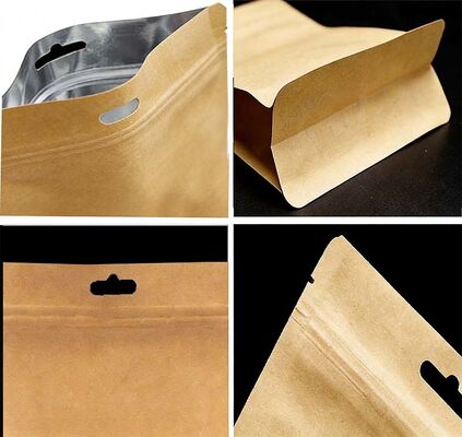 Customized Food Stand Up Pouch Moisture Proof Kraft Paper Zipper Pouches Resealable
