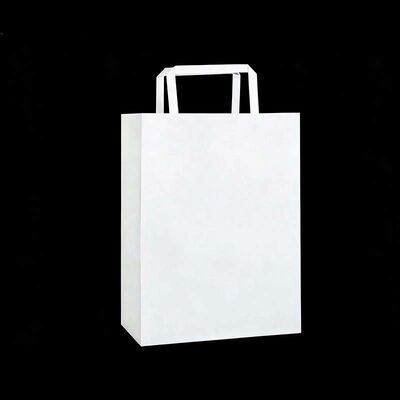 Eco Compliant Flat Handle Paper Bag Non Toxic White Paper Shopping Bag Leak Resistant