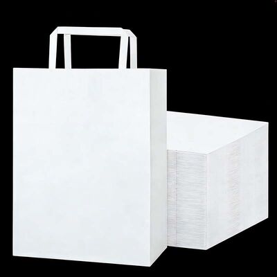 Eco Compliant Flat Handle Paper Bag Non Toxic White Paper Shopping Bag Leak Resistant