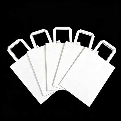 Eco Compliant Flat Handle Paper Bag Non Toxic White Paper Shopping Bag Leak Resistant
