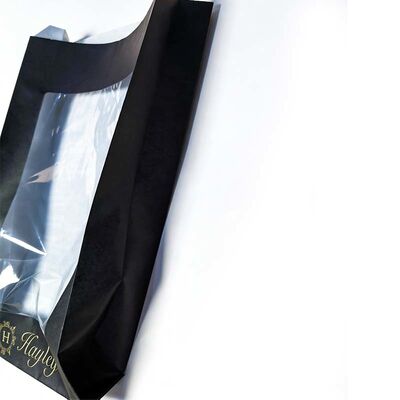Food Grade Flat Bottom Paper Bag Black Paper Bread Bags With Window
