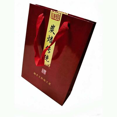 Red Art Paper Bags Reusable Heavy Duty Paper Bags Customized With PP Handle