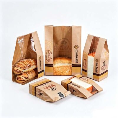 Moisture Resistant Window Paper Bags Eco Friendly Kraft Paper Bread Bag Greaseproof