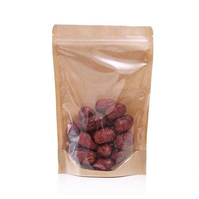 Food Safe Stand Up Resealable Bags Brown Stand Up Coffee Pouches With Clear Window