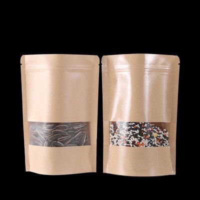 Durable Kraft Paper Stand Up Pouches Odor Barrier Resealable Ziplock Bags Food Grade