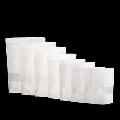 Food Grade Stand Up Kraft Pouch White Resealable Zipper Bag Eco Friendly For Nuts