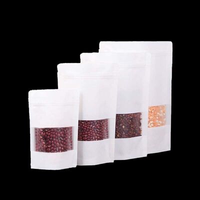 Food Grade Stand Up Kraft Pouch White Resealable Zipper Bag Eco Friendly For Nuts