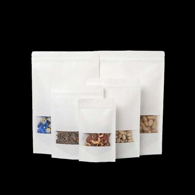 Food Grade Stand Up Kraft Pouch White Resealable Zipper Bag Eco Friendly For Nuts