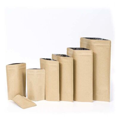 Moistureproof Lightproof Kraft Stand Up Pouches Aluminum Foil Lining Paper Coffee Pouch