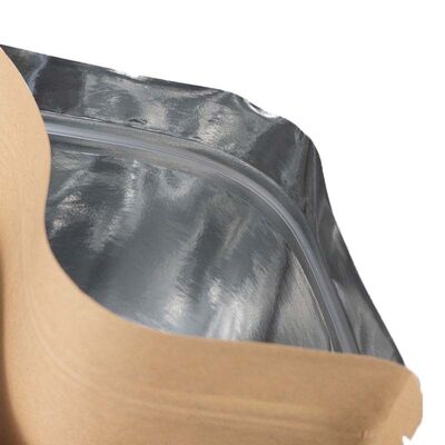 Moistureproof Lightproof Kraft Stand Up Pouches Aluminum Foil Lining Paper Coffee Pouch