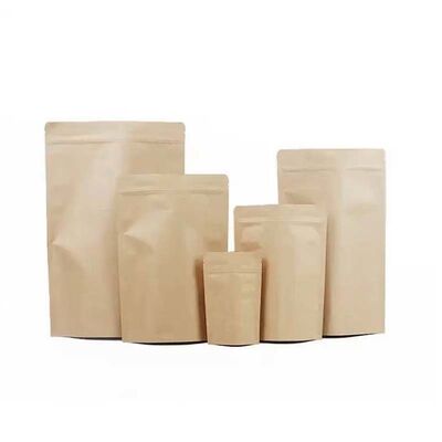 Uncoated Kraft Resealable Pouches Recyclable Stand Up Zip Lock Bags Biodegradable For Grains