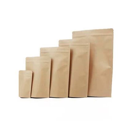 Uncoated Kraft Resealable Pouches Recyclable Stand Up Zip Lock Bags Biodegradable For Grains