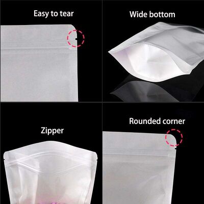 White Stand Up Plastic Pouches Eco Friendly Stand Up Resealable Pouches With Transparent Window