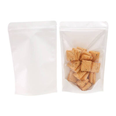 White Stand Up Plastic Pouches Eco Friendly Stand Up Resealable Pouches With Transparent Window