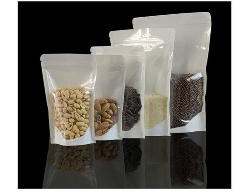 White Stand Up Plastic Pouches Eco Friendly Stand Up Resealable Pouches With Transparent Window