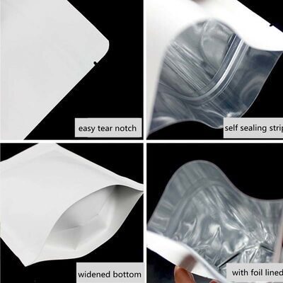 Lightproof Stand UP Pouch Food Grade Resealable Zipper Pouches White