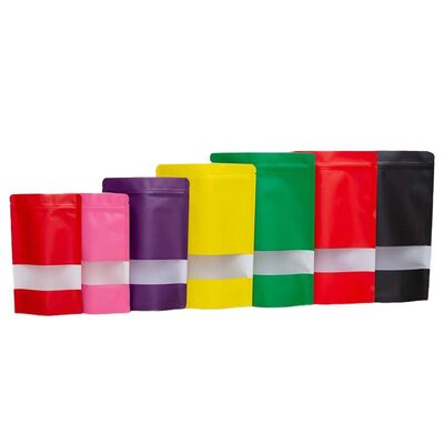Assorted Color Resealable Food Bag Matte Stand Up Plastic Bag Odor Resistant With Clear Window