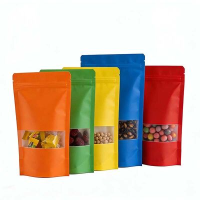 Assorted Color Resealable Food Bag Matte Stand Up Plastic Bag Odor Resistant With Clear Window