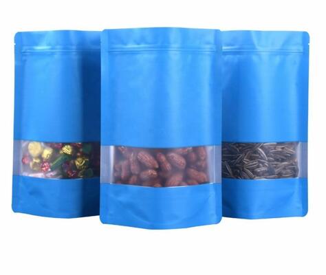 Assorted Color Resealable Food Bag Matte Stand Up Plastic Bag Odor Resistant With Clear Window