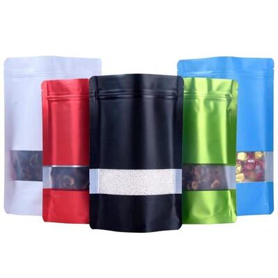 Assorted Color Resealable Food Bag Matte Stand Up Plastic Bag Odor Resistant With Clear Window