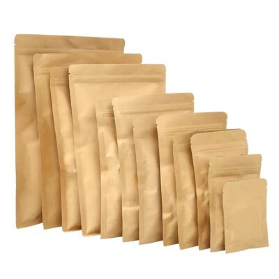 Eco Friendly Satchel Paper Bag Resealable Zipper Kraft Paper Bag Lightproof For Food Storage