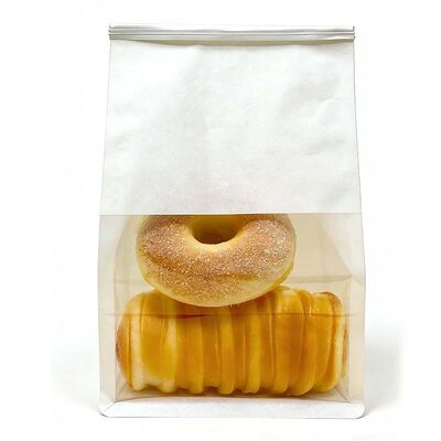 Resealable White Kraft Paper Tin Tie Bags Greaseproof Kraft Bread Bags With Window