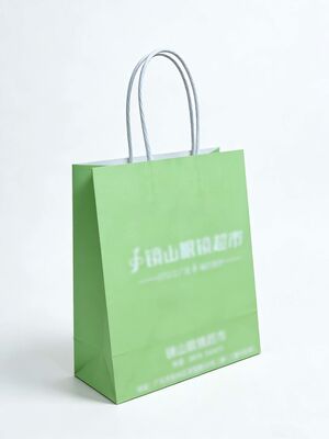 Reusable Twisted Handle Paper Bag Green Custom Logo Shopping Bags Eco Friendly