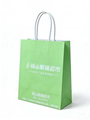Reusable Twisted Handle Paper Bag Green Custom Logo Shopping Bags Eco Friendly