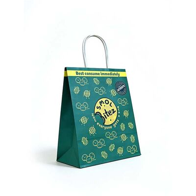Custom Printed Paper Takeaway Bags Green Paper Bags With Handles