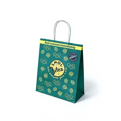 Custom Printed Paper Takeaway Bags Green Paper Bags With Handles