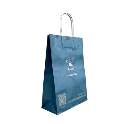 Eco Friendly Custom Paper Handle Bags Blue Kraft Bag With Handles