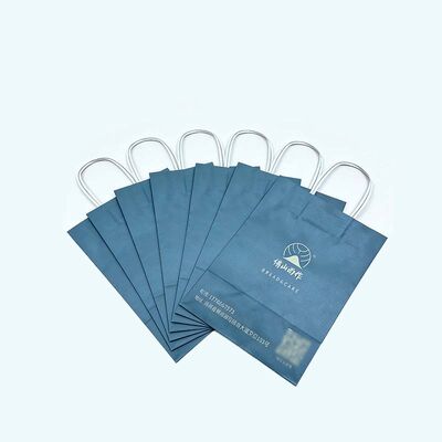 Eco Friendly Custom Paper Handle Bags Blue Kraft Bag With Handles