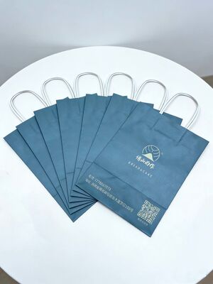 Eco Friendly Custom Paper Handle Bags Blue Kraft Bag With Handles