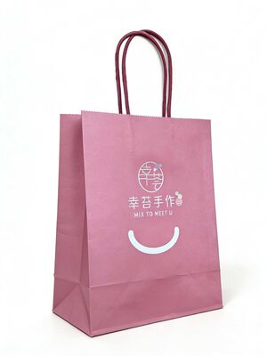 Pink Twisted Handle Paper Bag Customized Branded Paper Bags Recyclable