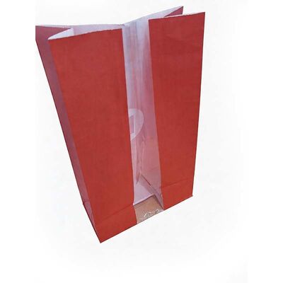 Recyclable Window Paper Bags Red Kraft Paper Bag With Clear Window