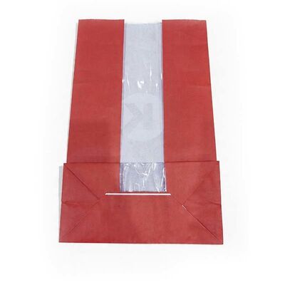 Recyclable Window Paper Bags Red Kraft Paper Bag With Clear Window