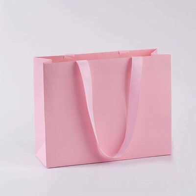 Recyclable Flat Handle Paper Bag White / Black / Pink / Orange Shopping Gift Bag