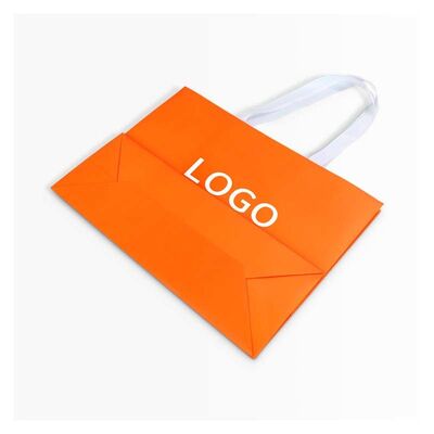 Recyclable Flat Handle Paper Bag White / Black / Pink / Orange Shopping Gift Bag