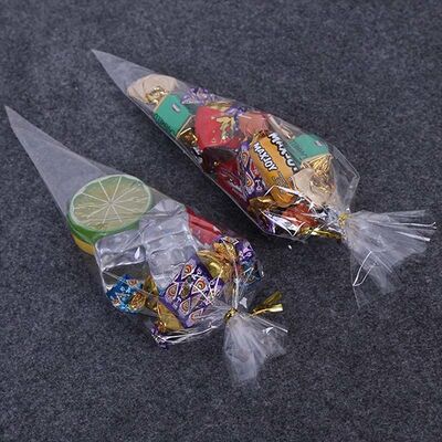 Transparent Plastic Bread Bag Triangle Cellophane Treat Bags Resealable With Gold Twist Ties