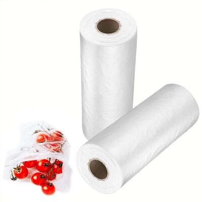 Food Grade PE Perforated Produce Bag Roll Transparent Easy Tear Plastic Sack For Supermarket Fruit Meat Self Weighing